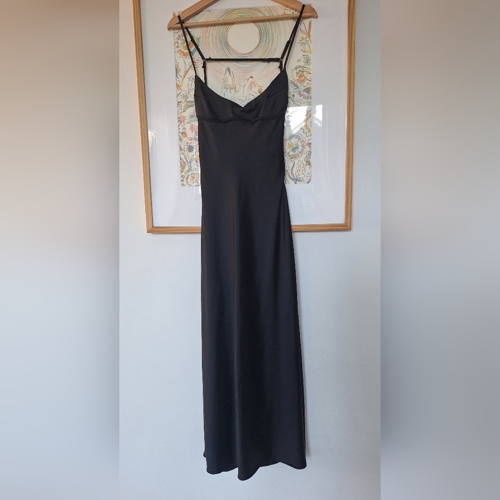 Zara Black Satin Open Back Slip Dress